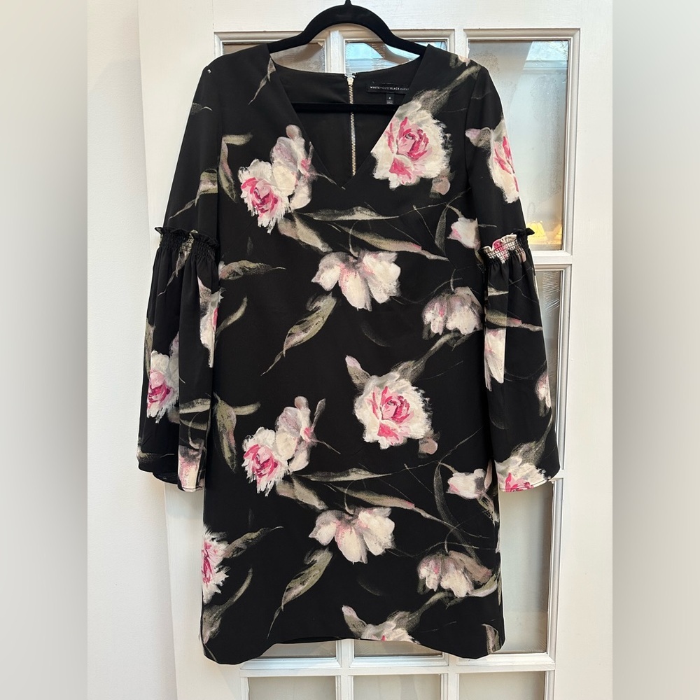 WHBM White House Black Market Watercolor Floral Bell Sleeve Shift Dress Size 6